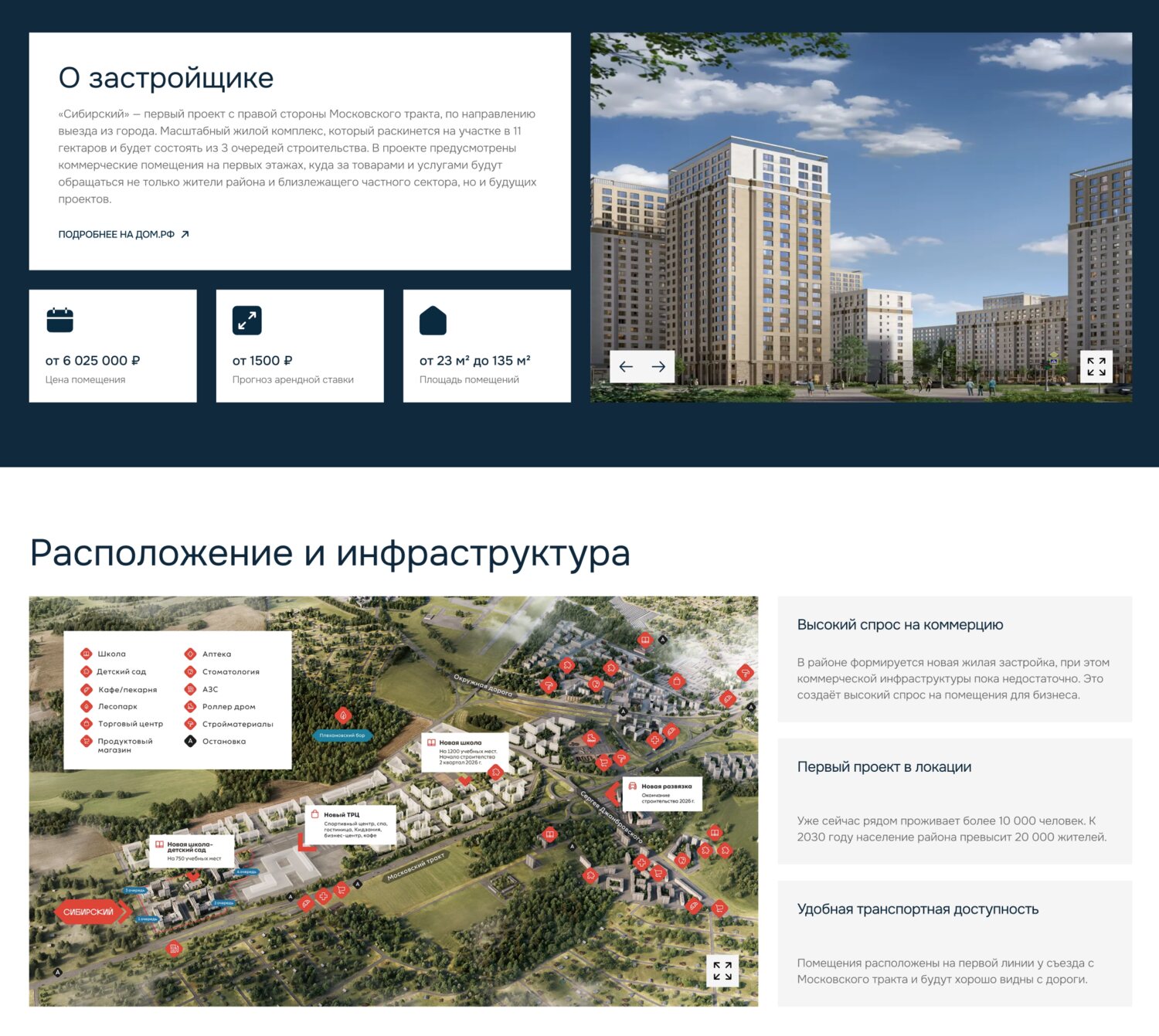 Карточка объекта и карта инфраструктуры на сайте mallteam.ru