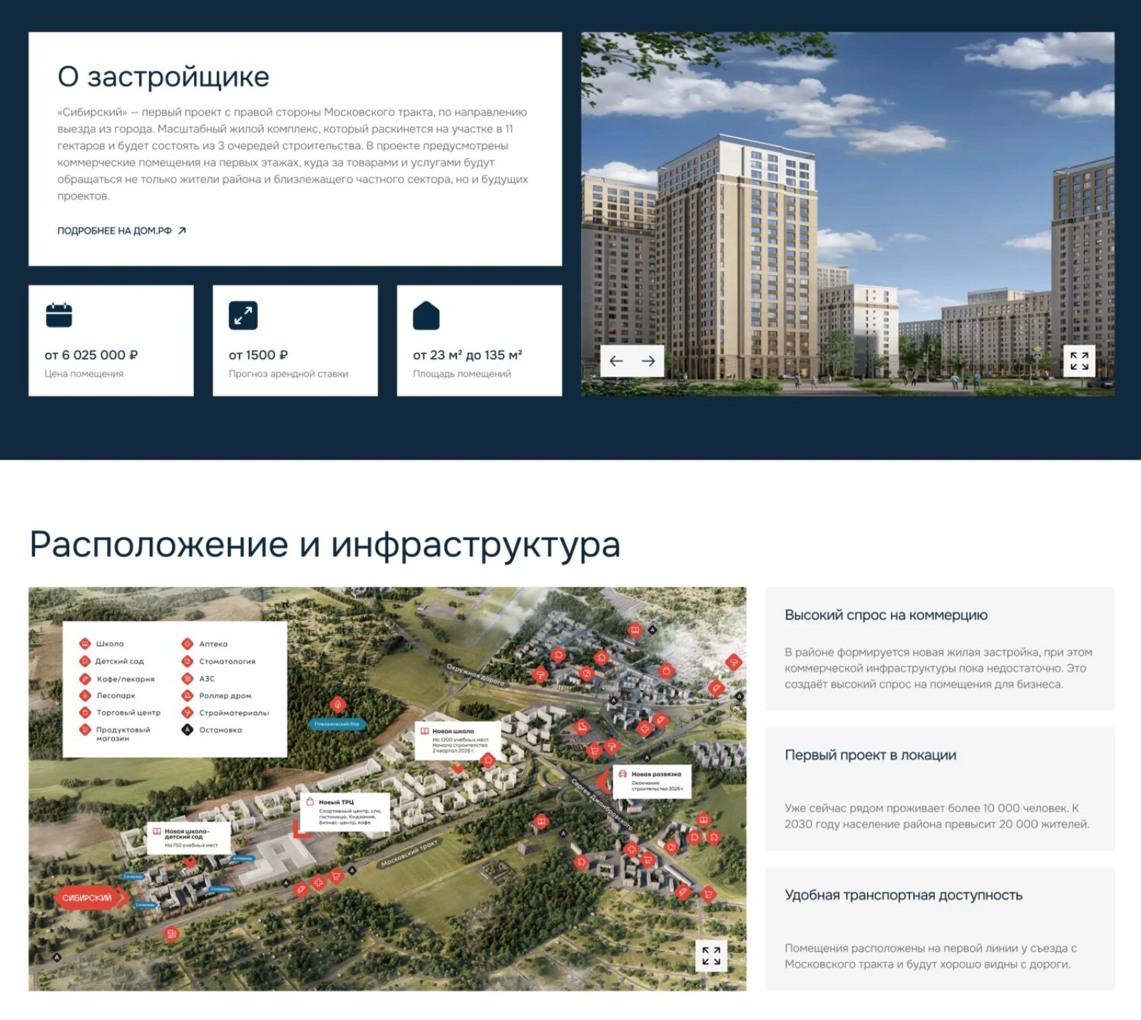 Карточка объекта и карта инфраструктуры на сайте mallteam.ru