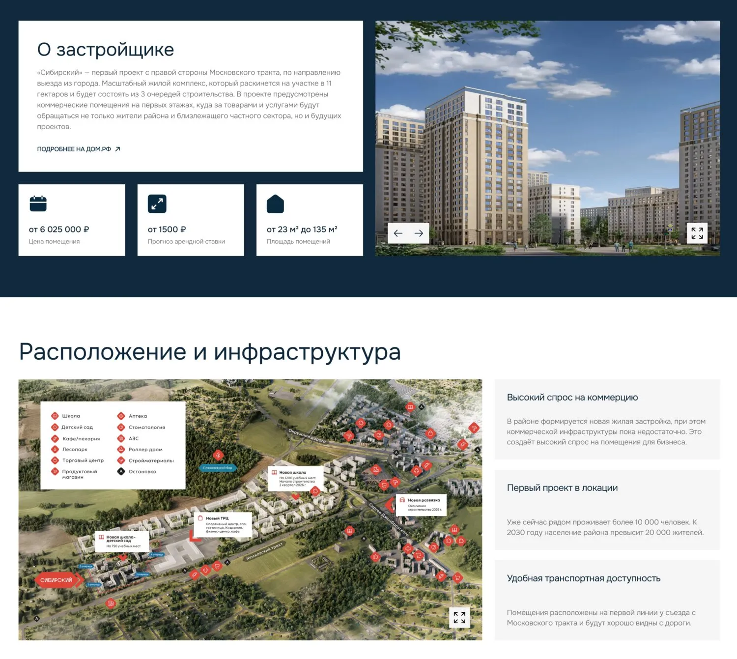 Карточка объекта и карта инфраструктуры на сайте mallteam.ru